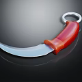 Tactical Curved Blade Weapon With Red Handle Silver Edge And Ring Grip