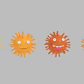 Colorful Cartoon Virus Characters With Different Smiling Faces And Spiky Structures 3d model