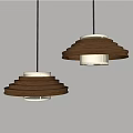 Modern Wooden Chandeliers with Layered Circular Design and Illuminated Inner Lampshades for Interior Decoration