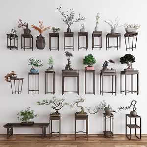 Bonsai Combination Flower Rack Modeling Pine Bonsai Plant Zen Decoration Art Bonsai Pine Tree Modeling Plant Green Plant Garden Plant 3d model
