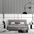 Modern Background Double Bed Simple Bedding Set Floor Lamp Ornaments 3d model