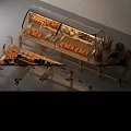 Wooden Display Shelves with Clear Glass Covers Showing Fresh Bread and Baked Goods in Bakery