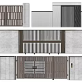 Modern Entrance Gate Design With Vertical Slats Metal Grille And Wooden Frame Details