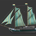Sailboat Model With Turquoise Sails Multiple Masts White Hull And Decorative Windows 3d model