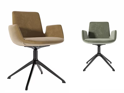 Modern Office Chairs In Brown And Green With Upholstered Seats And Metal Bases 3d model