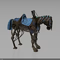 Steampunk Mechanical Horse Statue With Blue Saddle And Metal Structure 3d model