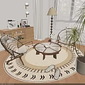 Modern Living Room Round Glass Top Coffee Table With Wooden Legs Woven Chairs And Rug