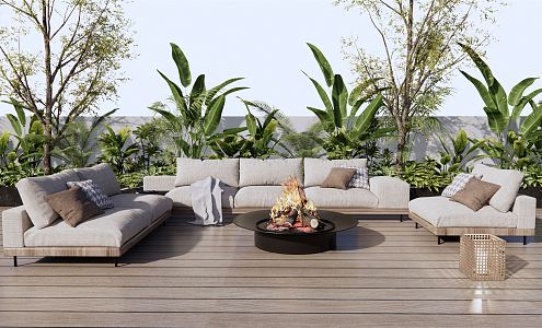 Modern Outdoor Sofa Terrace Landscape Shrub Plants Outdoor Plants 3d model