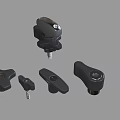 Black Mechanical Parts With Various Shapes Including Knobs Handles And Connectors 3d model