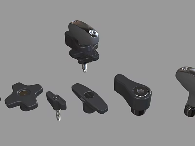 Black Mechanical Parts With Various Shapes Including Knobs Handles And Connectors 3d model