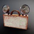 Vintage Metal Box With Two Round Lamps Rusty Surface And Sticker Details On Old Case