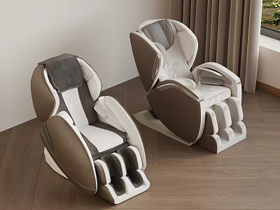 Modern Brown And White Massage Chairs In Room With Wooden Floor And Curtains 3d model