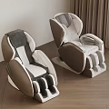 Modern Brown And White Massage Chairs In Room With Wooden Floor And Curtains