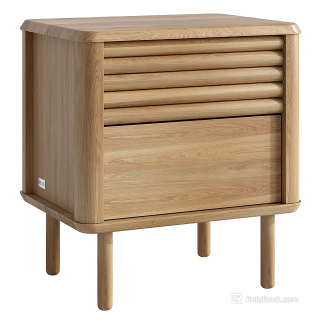 Modern Oak Wood Nightstand With Vertical Slat Design And Minimalist Drawer Storage 3d model 