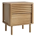 Modern Oak Wood Nightstand With Vertical Slat Design And Minimalist Drawer Storage