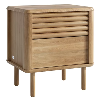Modern Oak Wood Nightstand With Vertical Slat Design And Minimalist Drawer Storage 3d model