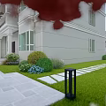 Modern Garden Landscape With Outdoor Lounge Greenery Water Feature And Orange Trees