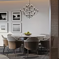 Modern Living and Dining Room With Circular Ceiling Lighting Curved Sofa Round Table And Sheer Curtains