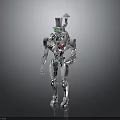 Silver Mechanical Robot Character With Top Hat Green Eyes Red Chest And Metallic Body