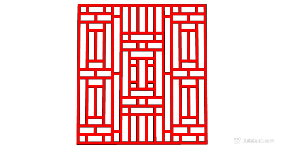 Traditional Chinese Red Lattice Window With Symmetric Geometric Decorative Pattern Design 3d model