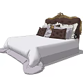 Elegant Double Bed With Gold Accent Headboard White Bedding And Plush Pillows 3d model