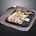 Assorted Cookies on Black Tray Served with Brown Paper on Dark Background