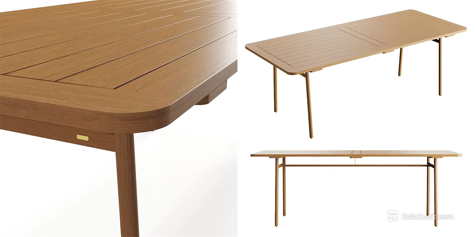 Modern Wooden Dining Table with Extendable Top Slim Legs and Wood Grain Surface 3d model 