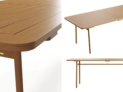 Modern Wooden Dining Table with Extendable Top Slim Legs and Wood Grain Surface 3d model