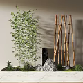 Bamboo Plants With Rockery Stones Moss And Stone Lantern On Marble Base