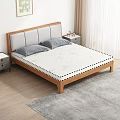 Wooden Frame Double Bed With Grey Padded Headboard And Side Nightstands