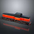 Orange And Black Diesel Locomotive Model With Detailed Wheels And Railway Design