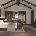 Luxury Hotel Room With King Bed Wooden Ceiling Floor To Ceiling Windows And Decorative Painting