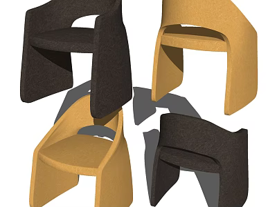 Modern Upholstered Dining Chairs in Black and Yellow with Curved Sleek Design 3d model