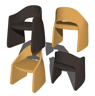 Modern Upholstered Dining Chairs in Black and Yellow with Curved Sleek Design 3d model