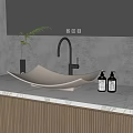 White Curved Bathroom Sink With Modern Silver Faucet On Marble Countertop And Soap Dispensers