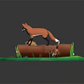 Cute Cartoon Scene With Foxes Badger Tree Stump And Green Grass