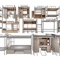 Bunk Beds With Various Modern Designs Storage Solutions And Study Desks 3d model