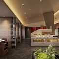 Hotpot Restaurant Modern Interior Design With Wooden Partitions Stone Countertops And Green Plants