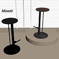 Minotti Modern Bar Stools With Round Wooden Seats And Silver Metal Frames By Window Blinds