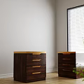 Dark Wood Bedside Tables With Light Patterned Top In Room Corner Near Window 3d model