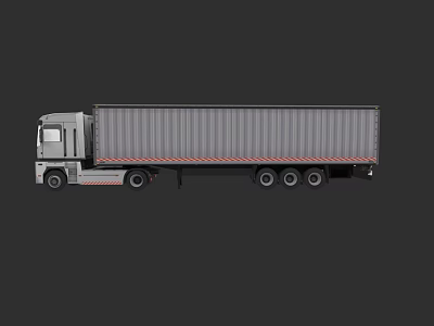 Gray Commercial Container Truck with Cab and Long Trailer Body on Dark Background 3d model