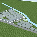 Industrial Plant Layout With Multiple Large Buildings Green Lawn And River