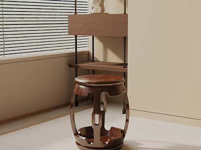 Modern Wooden Side Table With Unique Design In Room With Natural Light And Window Blinds 3d model