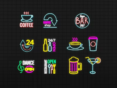 Catering milk tea coffee neon lights 3d model Catering milk tea coffee neon lights 3d model