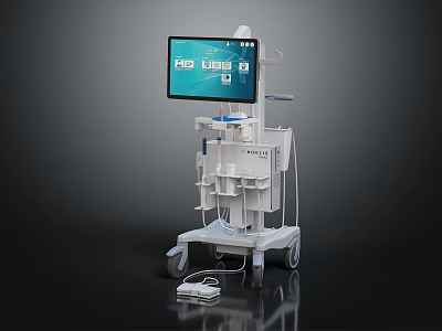 Advanced Medical Device Cart with Digital Display Screen and Medical Components on Wheeled Mobile Stand 3d model