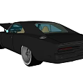 Black Classic Muscle Car With Open Hood Showing Engine And Custom Wheels