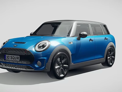 Blue Mini Five Door Car With Black Alloy Wheels And Sporty Exterior Design 3d model