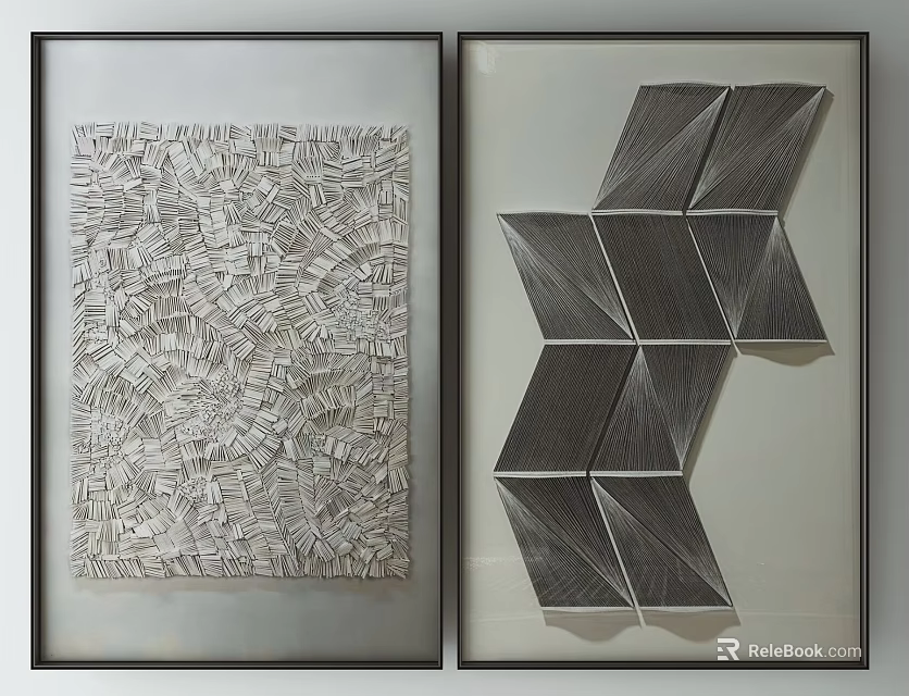 Abstract Geometric Wall Art Pieces With Framed Black And White Patterns 3d model