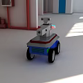 Small Robot With Camera Blue Base And Black Wheels In Indoor Setting With Window Light