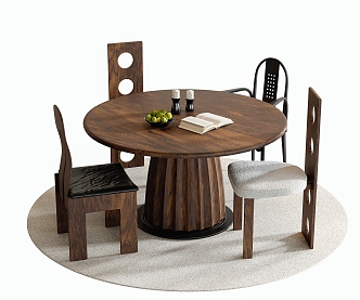 Modern Dining Table and Chair Combination Round Dining Table Dining Chair Single Chair 3d model